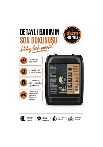 Oto Lastik Parlatıcı 5 Lt Sünger  Araç Tampon Parlatıcı 5 Kg Folyo Kapak Kalıcı Yeni Formül