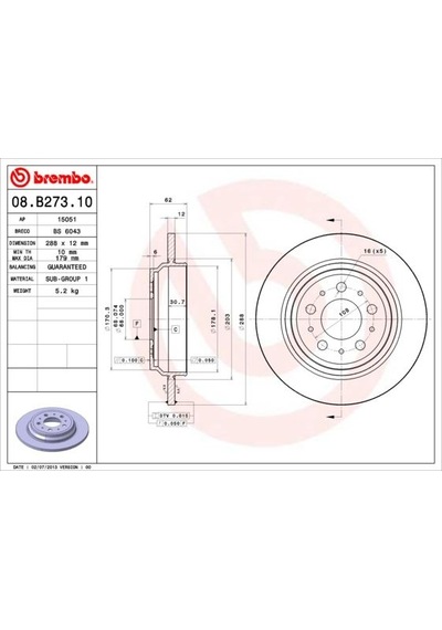 2 Adet- Brembo Arka Fren Aynası Volvo S60 01-10 S70 01-05 S80 98-06 Xc70 00-07 288x12x5dl Delykly 08.b273.10 31262097