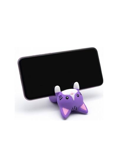 Mor Kedi Figürlü Telefon Tutucu Stand - 3d Baskı Ofis Masaüstü Aksesuarı Ve Biblo