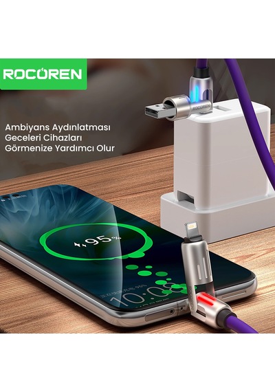 Rocoren 240w 4'ü 1 Arada Type-c / Usb-a / Lightning Mor Silikon Şarj Ve Data Kablosu 1.2 Metre