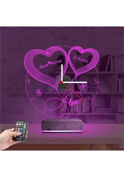 Luvivia Sevgiliye Hediye Kalp Sonsuzluk Yıldönümü V1 Kişiye Özel Saatli 3d Lamba - Masa Gece Lambası