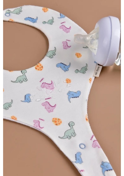 E&f Store Sıvı Geçirmez Emzik Tutucu Mama Önlüğü - Dinazor Çok Renkli