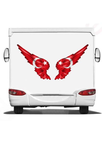 Kanatlı Türk Bayrağı - Ay Yıldız - Türk Sticker -araba - Oto - Motosiklet -karavan Sticker Etiket 00002 15x15 Cm