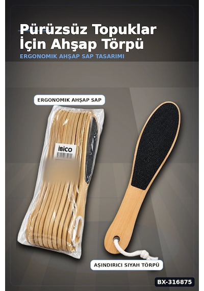 Ayak Ve Topuk Törpüsü Ahşap Saplı Pedikür Bakım Aleti - 12 Adet Set Bx-316875