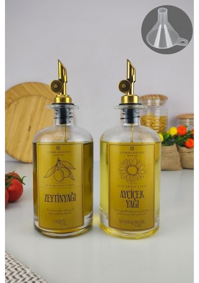 Digithome Lombardino 2'li Zeytinyağı Ve Sıvıyağ Şişesi Otomatik Kapaklı Gold Etiketli Yağdanlık 500 Ml