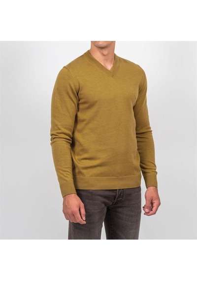 Erkek V Yaka Triko Slim Fit Pamuklu Kazak Ncs Jeans 3002-Hardal