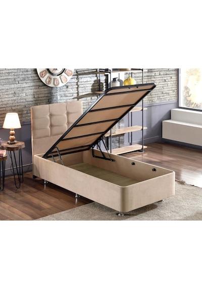 Nironyatak Niron Polo Baza Ve Başlık Seti - 90X200 Cm Tek Kişilik Sütlü Kahv