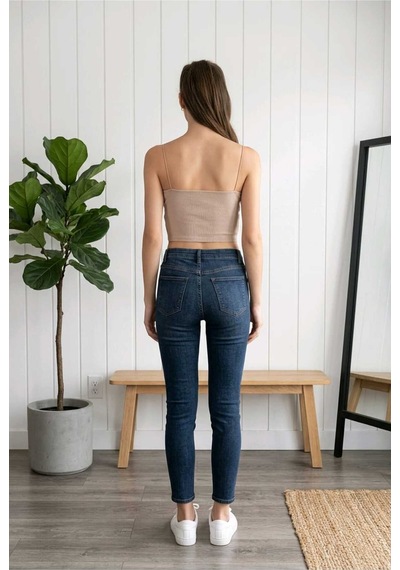 Lirona Kadın Tencel Modal Kumaş İnce İp Askılı Crop Top Body 3'lü Paket Bej