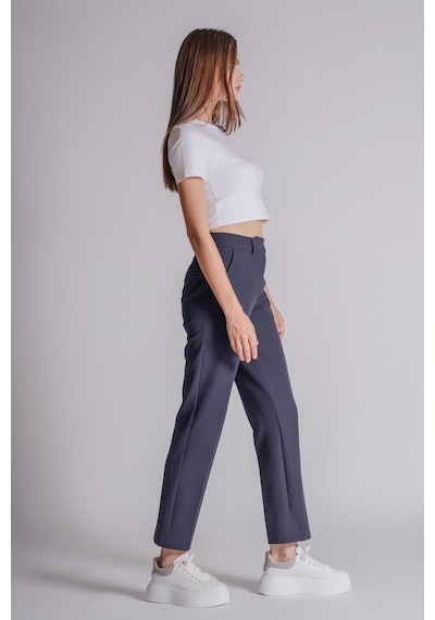 Braccas Kadın Yandan Cepli Fermuar Ve Agraf Kapamalı Slim Fit Pantolon Lacivert Lacivert