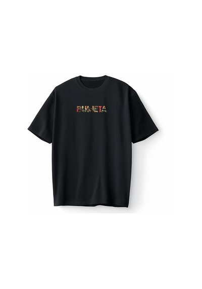 Bumeta Japon Kedi Ramen Baskılı Vintage Oversize Unisex Tişört T-shirt Siyah