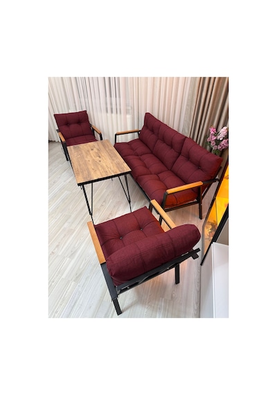 Houseart Açelya Balkon, Bahçe, Cafe - Salon - Metal Kanepe Koltuk Takımı 3+1+1 + Masa Bordo Houseart Açelya Balkon, Bahçe, Cafe - Salon - Metal Kanepe Koltuk Takımı 3+1+1 + Masa Bordo