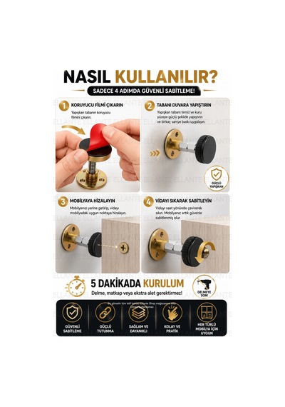 2 Adet Yapışkanlı Mobilya Sabitleyici Duvar Sabitleme Aparatı Ayarlanabilir Devrilme Önleyici Güçlü Çok Renkli