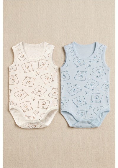 Minory Baby - %100 Pamuk Askılı Ayıcık Motifli Body Set Çok Renkli Çok Renkli