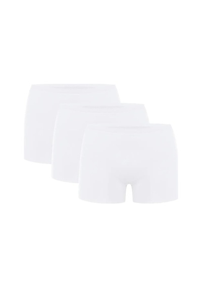 Carlburn Premium Basic Lazer Kesim Dikişsiz Kadın Boxer Külot 3'lü Paket İç Giyim Pantolon İçi Esnek Kumaş Beyaz