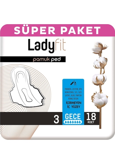 Ladyfit Pamuk Hijyenik Ped Gece 18'li