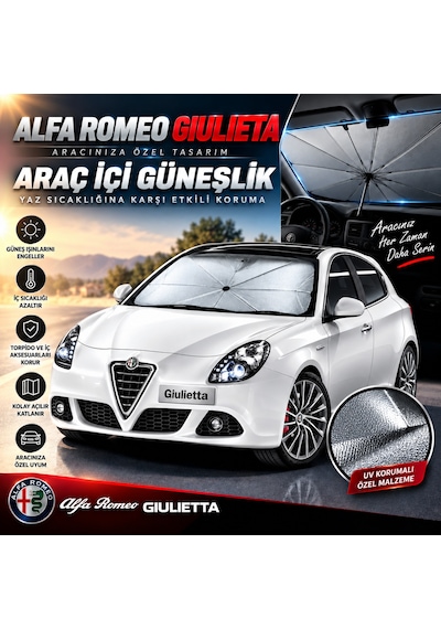 Alfa Romeo Giulietta Araç Ön Cam Güneşliği Katlanabilir Şemsiye Oto Güneşlik Uv Korumalı Gölgelik Araba Oto Şemsiyesi