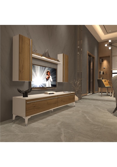 Decoraktiv Eko 7 Mdf Std Silver Tv Ünitesi Tv Sehpası - Beyaz Pera Beyaz - Meşe