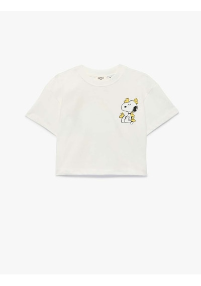 Koton Lisanslı Snoopy Baskılı Ekru Kız Çocuk T-shirt 6skg10159ak Ekru