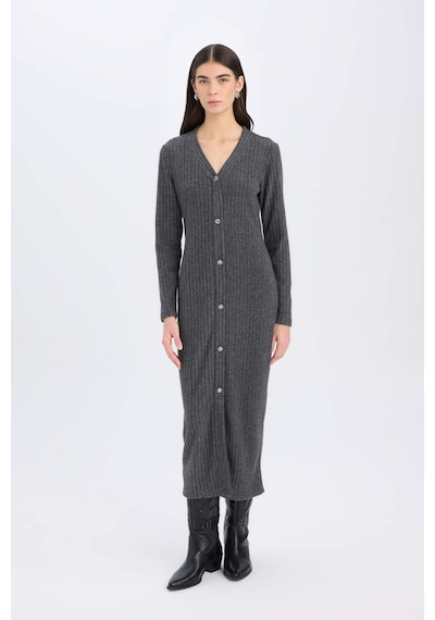 DeFacto Bodycon Vücudu Saran Basic Düz V Yaka Düğmeli Fitilli Kaşkorse Midi Uzun Kollu Elbise B3261AX24WNAR208 Antrasit DeFacto Bodycon Vücudu Saran Basic Düz V Yaka Düğmeli Fitilli Kaşkorse Midi Uzun Kollu Elbise B3261AX24WNAR208 Antrasit