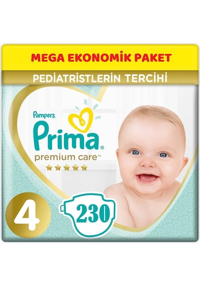 Prima Premium Care Bebek Bezi Beden:4 (9-14Kg) Maxi 230 Adet Mega