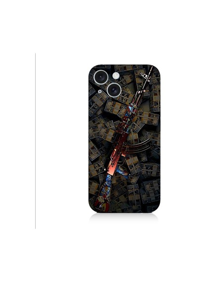 Apple Uyumlu iPhone 15 Para Ve Silah Desenli Silikon Kılıf Silikon