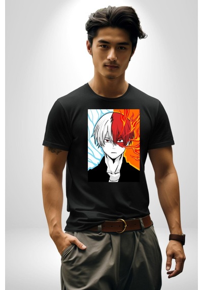 My Hero Academia Boku Anime Unisex Unisex Siyah Organik Baskılı T-shirt Penye Yüksek Kalite Siyah