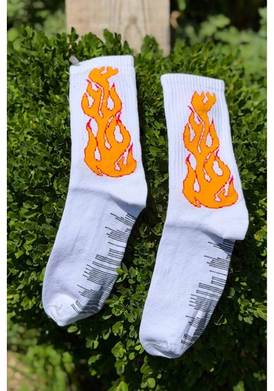 Lousocks Unisex Beyaz Alev Desenli Renkli Soket Çorap