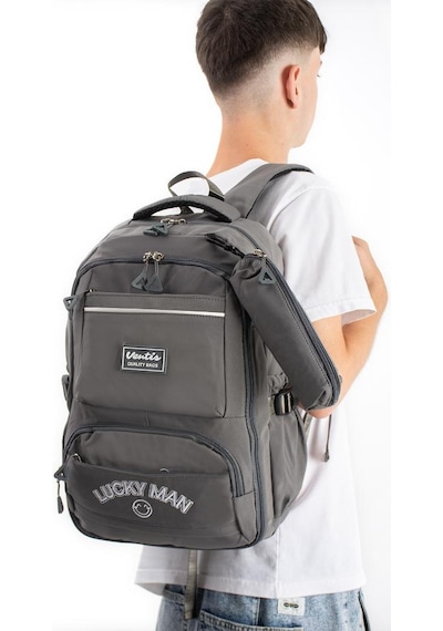 Ventis Unisex Set Okul Çantası Kalemlikli 2'li Lise Ortaokul Sırt Çantası 43 30 Cm Çok Cepli Vnt7-g Gri