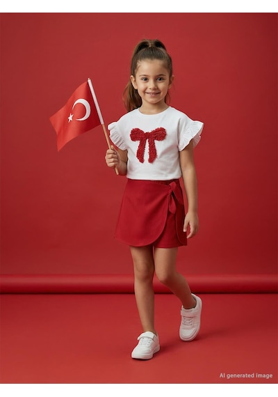 Civil Girls Kolu Fırfırlı 4-9 Yaş Tişört - Kırık Beyaz