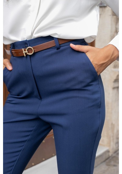 JUMENT Kadın Yüksek Bel Yan Cepli Bilek Boy Kemerli Hafif Likralı Kumaş Pantolon Kemer Dahil -lacivert JUMENT Kadın Yüksek Bel Yan Cepli Bilek Boy Kemerli Hafif Likralı Kumaş Pantolon Kemer Dahil -lacivert