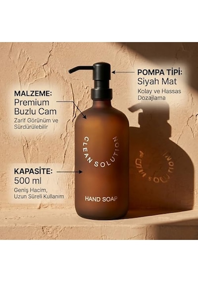 500 Ml Amber Cam Sıvı Sabunluk - Siyah Mat Pompalı, Buzlu Cam Şık Tasarım, Banyo Ve Mutfak İçin Dekoratif Sabun Diğer