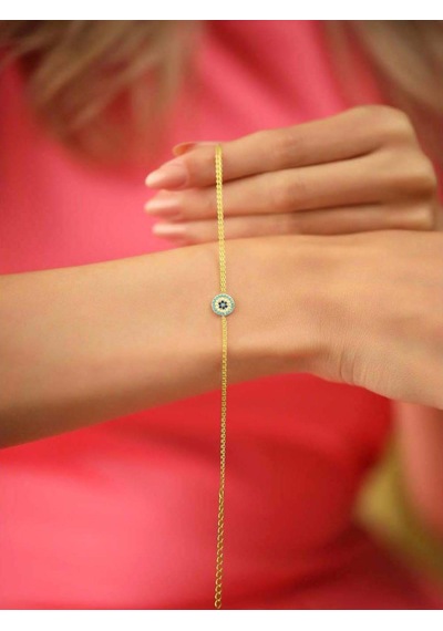 Brezza Lusso Jewelry 925 Ayar Gümüş Firuze Taşlı Nazar Gözlü Altın Kaplama Kadın Bileklik 48500088