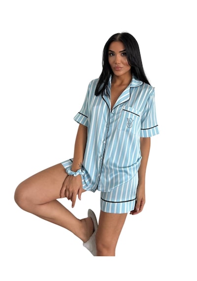 Victoria"s Secret İpek Saten Yazlık Pijama Takımı Toz Pembe Bebe Mavisi