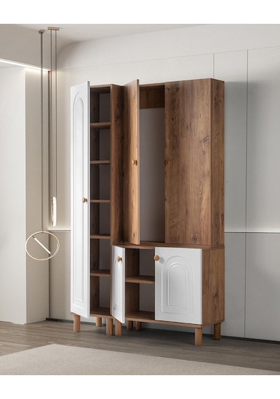 Bohem Zambak 3 Lü Portmanto Ayakkabılık 120x38x200 Beyaz