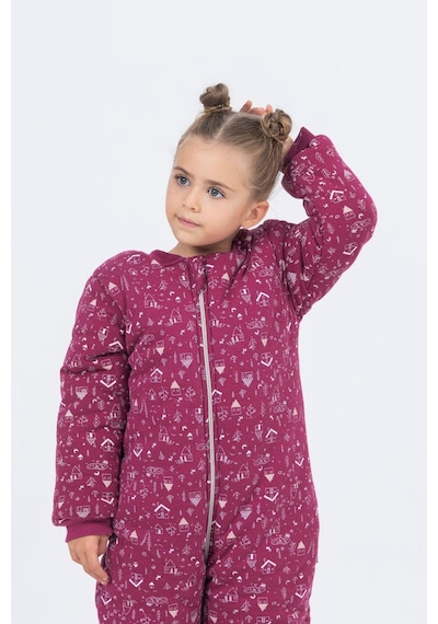 Cantoy Kız Erkek Çocuk Kalın Elyaf Dolgulu Premium Kalite 2.5 Tog Desenli Uyku Tulumu Mürdüm
