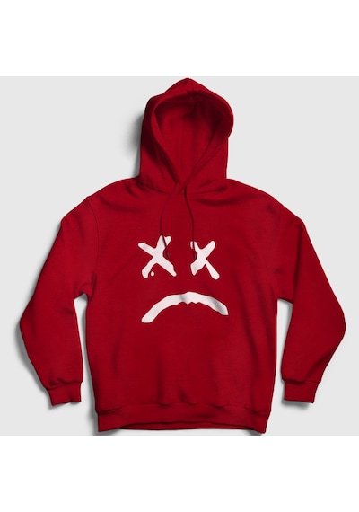 Presmono Unisex Sad Face Lil Peep Kapüşonlu Sweatshirt Kırmızı