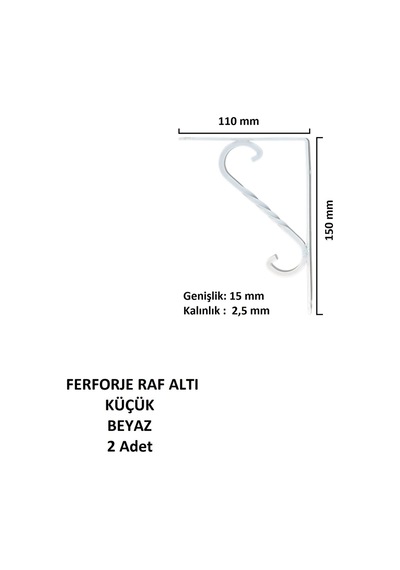 Ferforje Raf Altı, Küçük, Beyaz, Vidalar Dahil, 2 Adet Beyaz