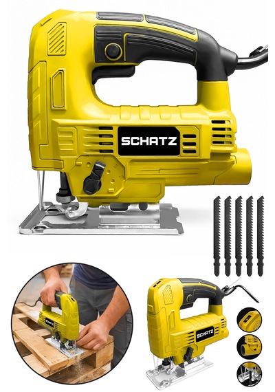 Schatz 550w Sjs Metal Şanzıman 5 Kademe Devirli Pandül Ayarlı Bakır Sargılı Dekupaj Testere Makinesi Sarı