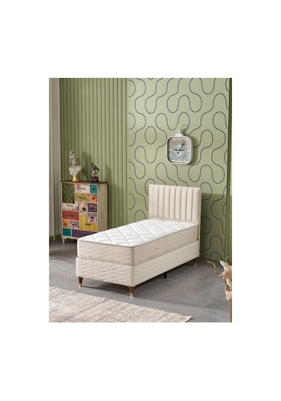 Beehanem Ezgi Sandıklı Baza + Yatak + Başlık Seti 100x200 Geniş Tek Kişilik Krem Ortopedik 3'lü 100 x 200