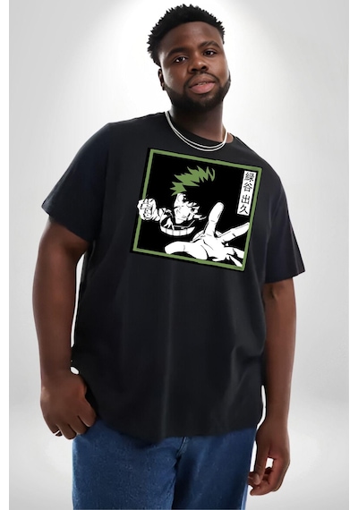 Angemiel My Hero Academia Dabi Anime Siyah Büyük Beden Erkek Kadın Unisex Basic Ön Baskılı Tişört Siyah