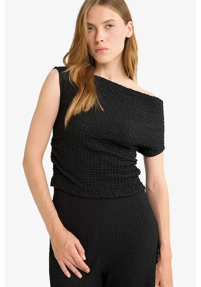 Defacto Slim Fit Dar Kesim Tek Omuzlu Bürümcük Bluz G2703ax25aubk81 Siyah