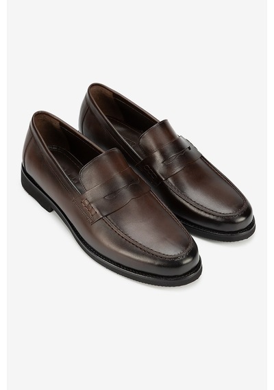 Lofer Erkek Deri Eva Tabanlı Bantlı Klasik Loafer Kahverengi Kahve