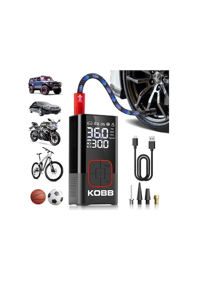 Kobb Kb412 Li-ion Şarjlı 150 Psı Dijital Göstergeli Akıllı Lastik Şişirme Pompası+ Powerbank + Sos +