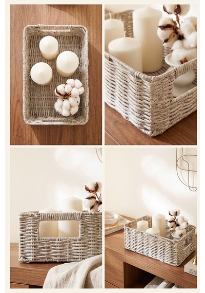 Ocean Home Textile Yıkanabilir Gri Pp Rattan Sepet 30 X 20 X 11 Cm