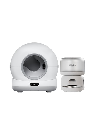 Xenon Smart Kedi Tuvaleti Ve Mama Kabı 2'li Set Wifi, 72l Otomatik Kedi Tuvaleti, Çelik Mama Kabı, Mobil Kontrol Beyaz