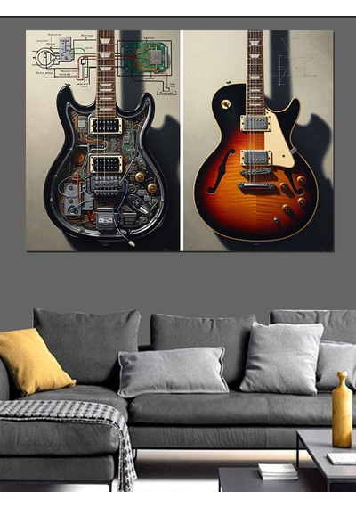 Ahşap Tablo Gitar Ve Müzik Temalı Çizimler