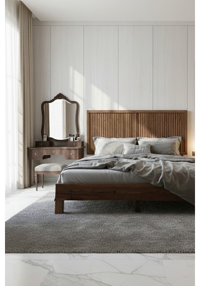 Renazzo Ebruli Dikey Başlıklı Masif Ahşap Karyola Ve 2 Ceviz 180x200 Ceviz - 180 X 200 Renazzo Ebruli Dikey Başlıklı Masif Ahşap Karyola Ve 2 Ceviz 180x200 Ceviz - 180 X 200
