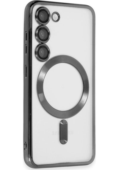 Samsung Galaxy S25 İçin Magsafe İle Uyumlu Kılıf Kamera Lensli Korumalı Şeffaf Silikon Kapak Siyah