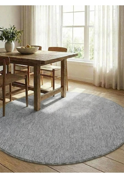 Yuvarlak Sisal Elit 1016 Gri Hasır Görünümlü Modern Salon Oturma Odası Dört Mevsim Halı Gri Gri