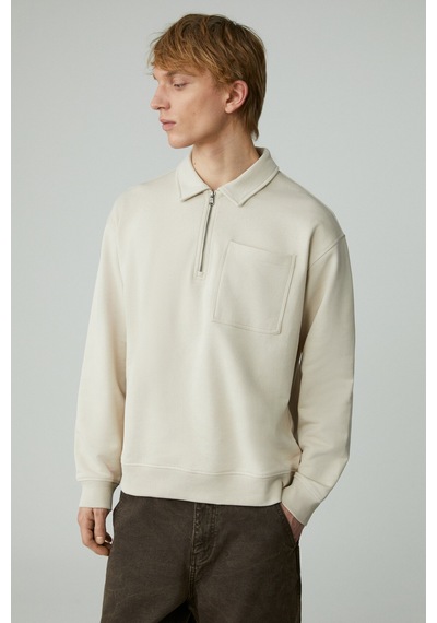 Grımelange Shıftd Erkek Bisiklet Yaka Uzun Kollu Fermuarlı Bej Sweatshirt Bej